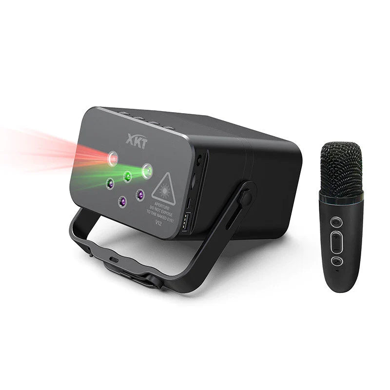 Haut-Parleur Portable XKT V12 Mini Party Light & Karaoké - Son Puissant & Lumières Laser RGB/UV avec Micros Inclus