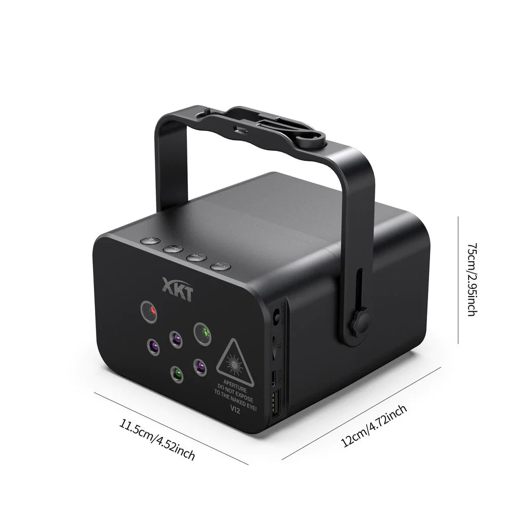 Haut-Parleur Portable XKT V12 Mini Party Light & Karaoké - Son Puissant & Lumières Laser RGB/UV avec Micros Inclus