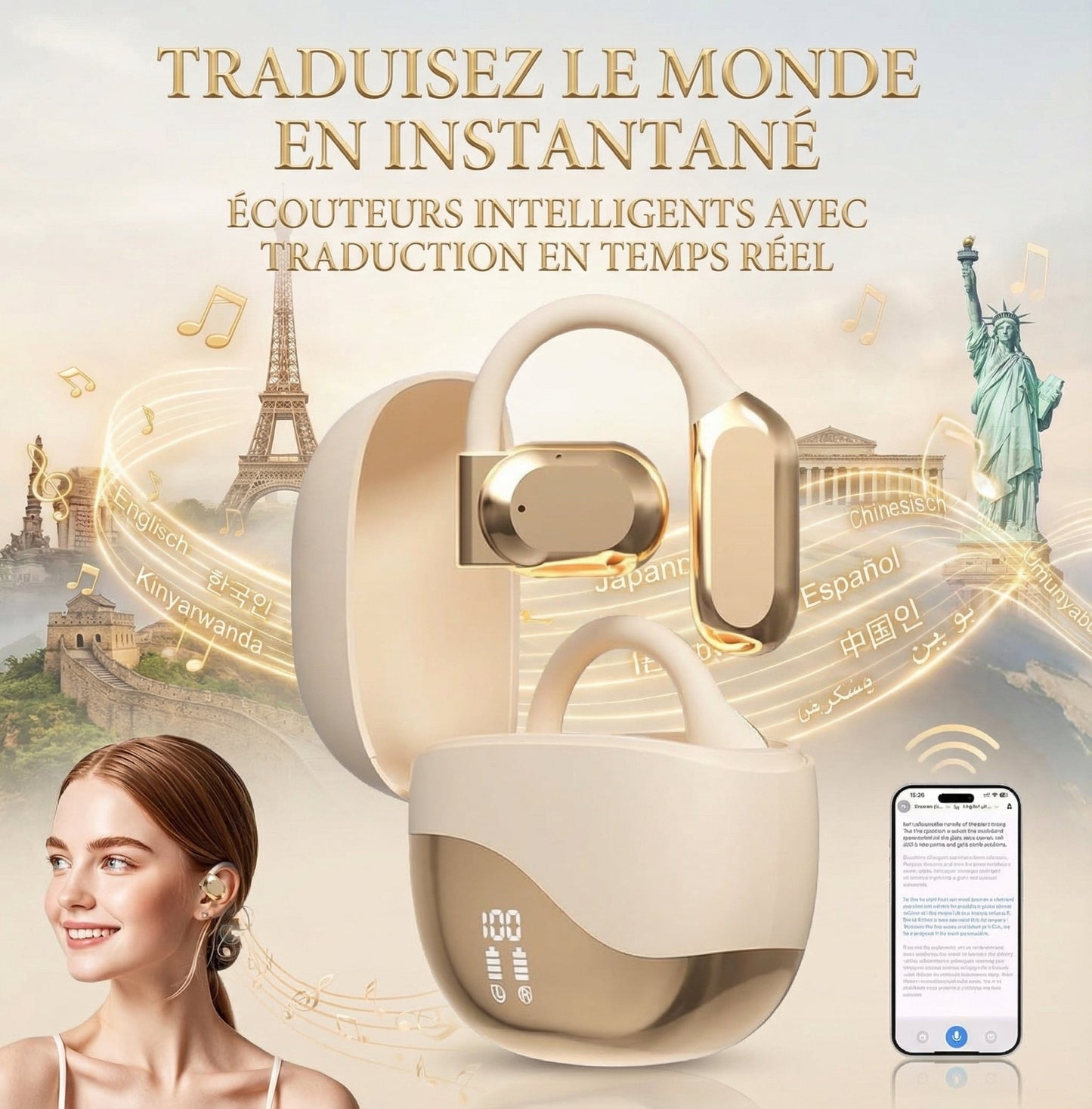 OWS M62 - Écouteurs de Traduction IA (+120 Langues)