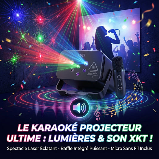Haut-Parleur Portable XKT V12 Mini Party Light & Karaoké - Son Puissant & Lumières Laser RGB/UV avec Micros Inclus
